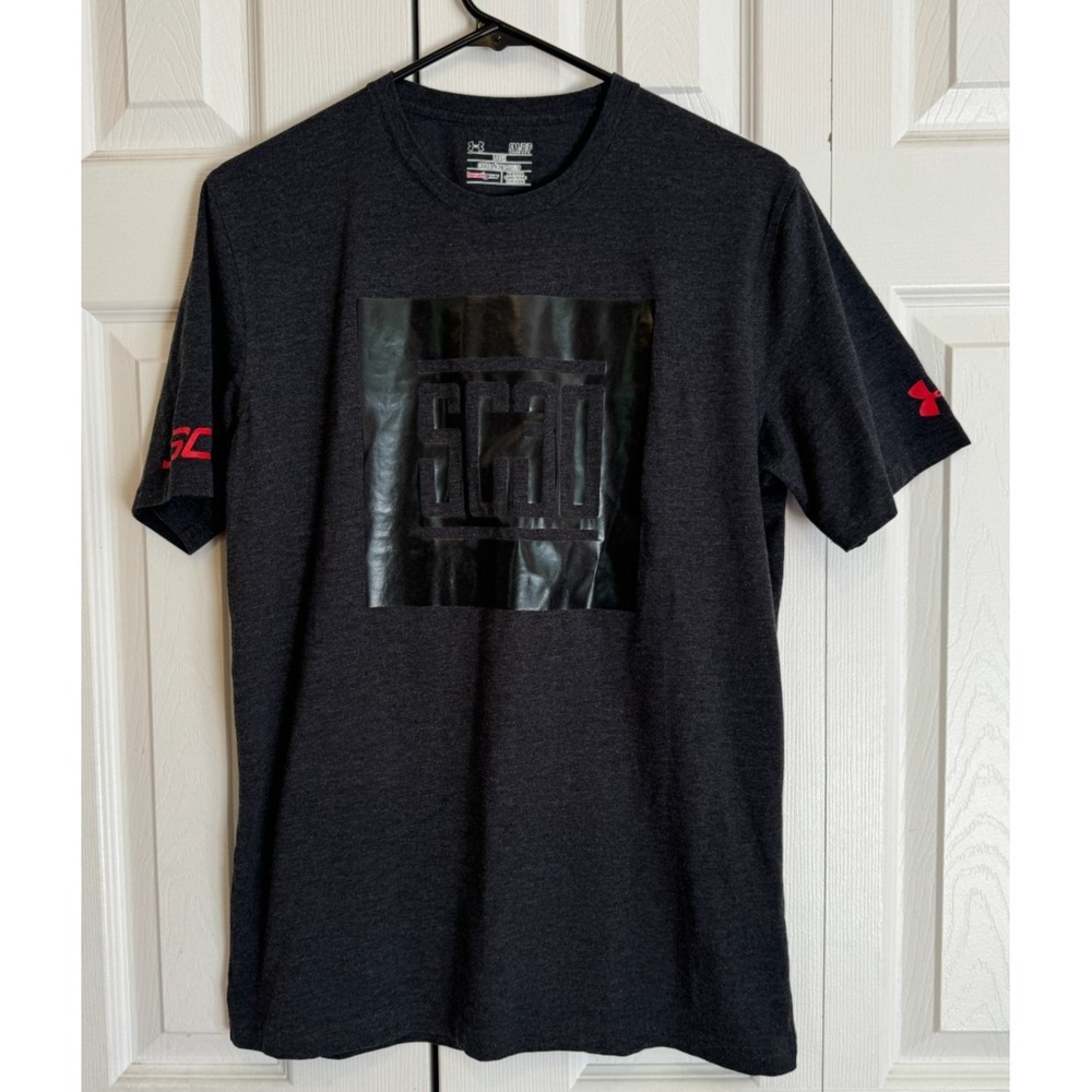 Under Armour SC30 Steph Curry Heat Gear Gray Black Loose T-Shirt Mens Size Small